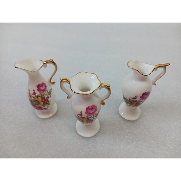 VTG Brinton Bone China Porcelain Floral Miniature Vases l Qty: 3 - Picture 5 of 10